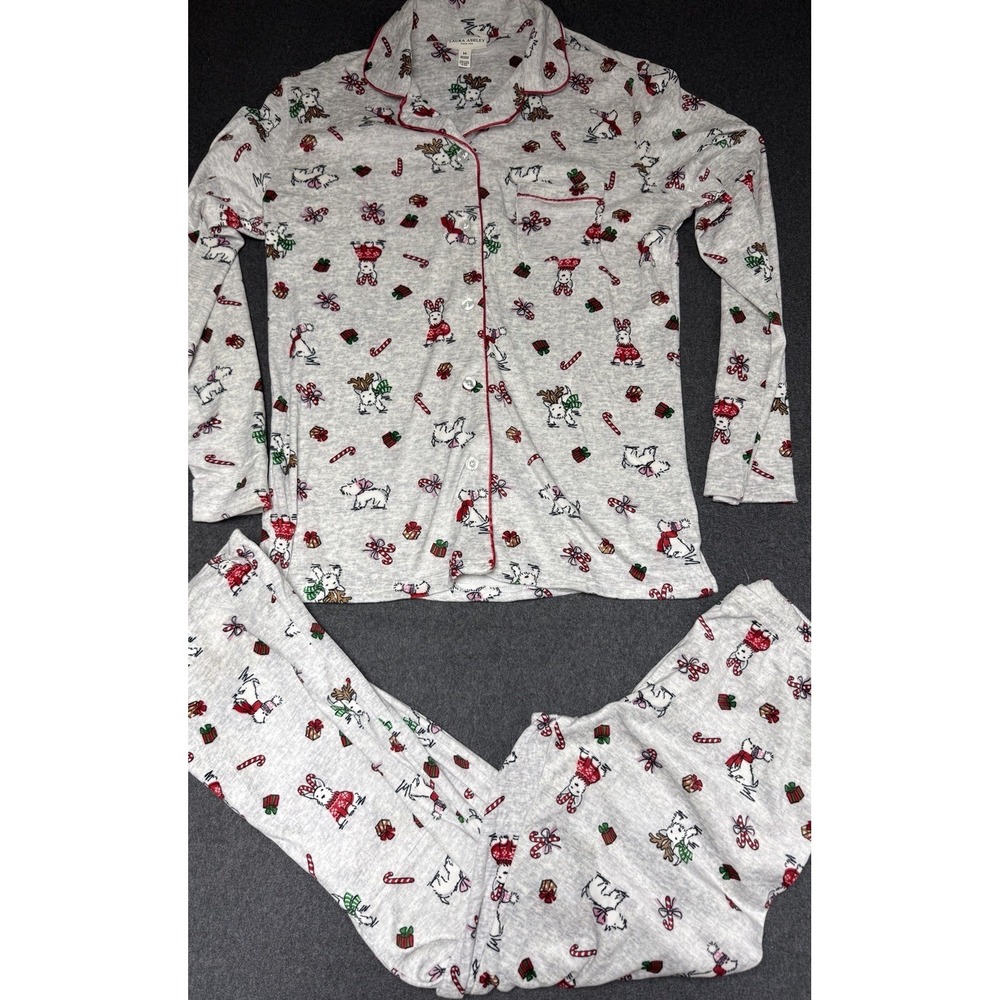 Laura Ashley Pajama Set West Highland Dog Scottie sz M Christmas Westie Soft